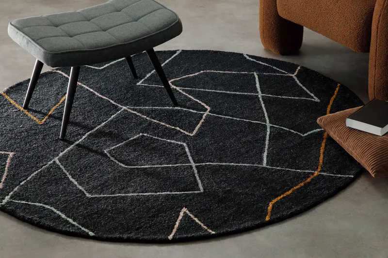 Kurzflorteppich Rund Anthrazit aus Schurwolle "Nox" WECONhome