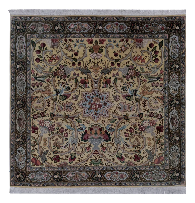 Täbriz - 50 Raj Teppich 200x200cm - Perserteppich - olivgrün