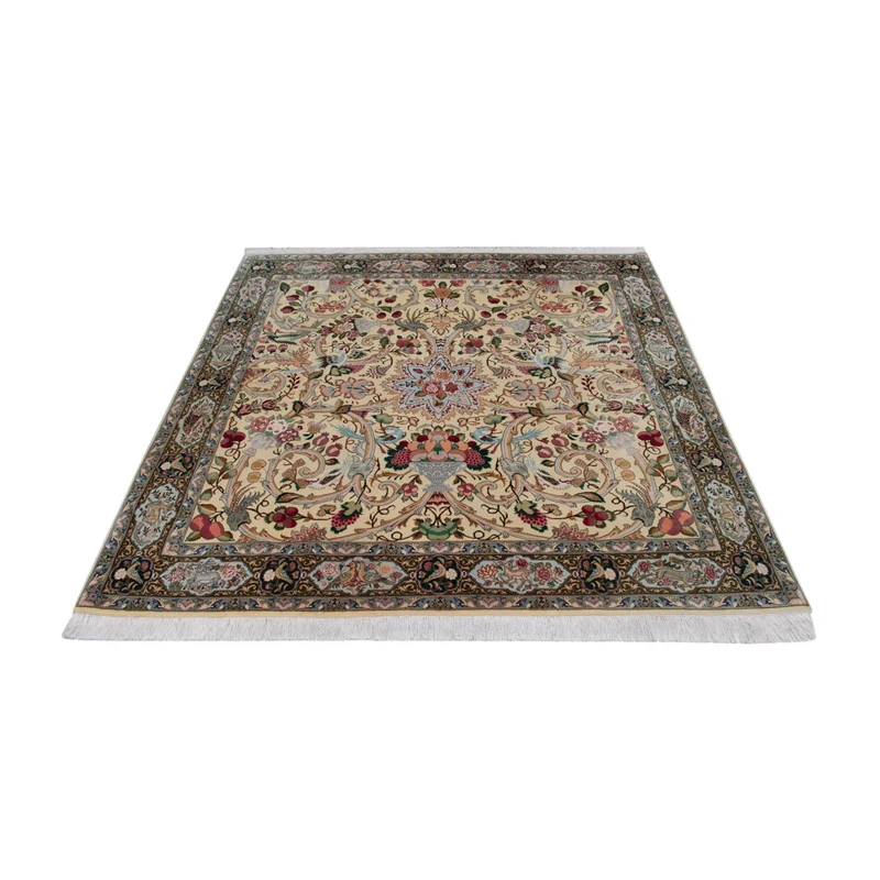 Täbriz - 50 Raj Teppich 200x200cm - Perserteppich - olivgrün