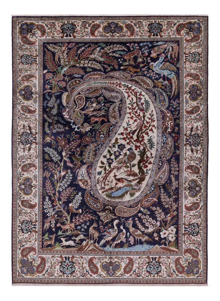 Ghom Teppich 140x195cm - Perserteppich - dunkelblau