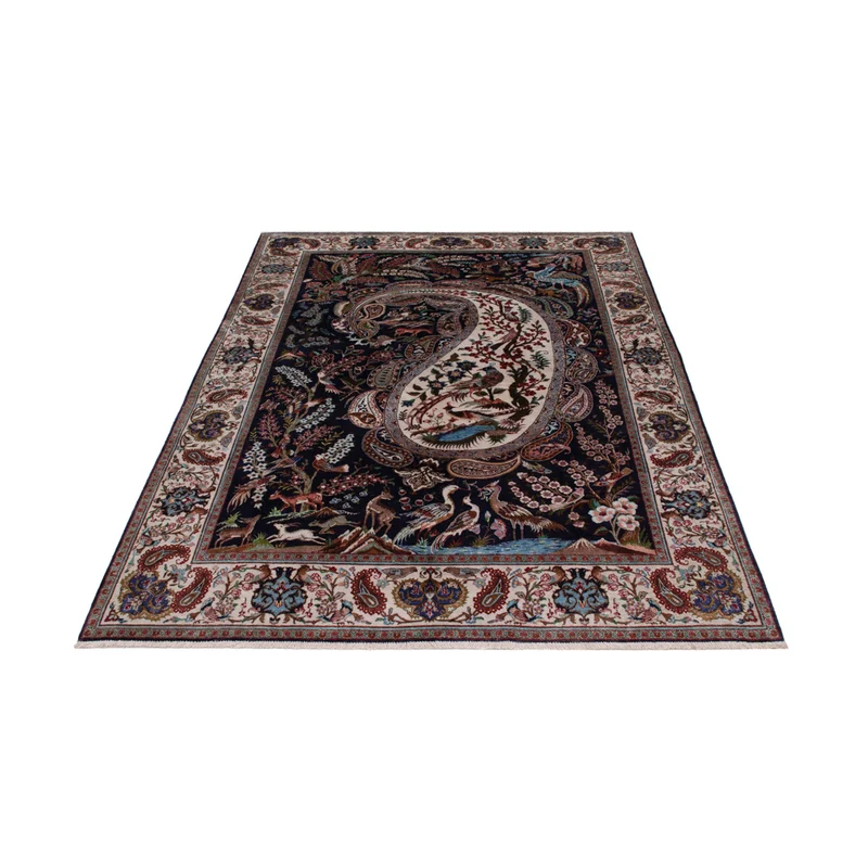 Ghom Teppich 140x195cm - Perserteppich - dunkelblau