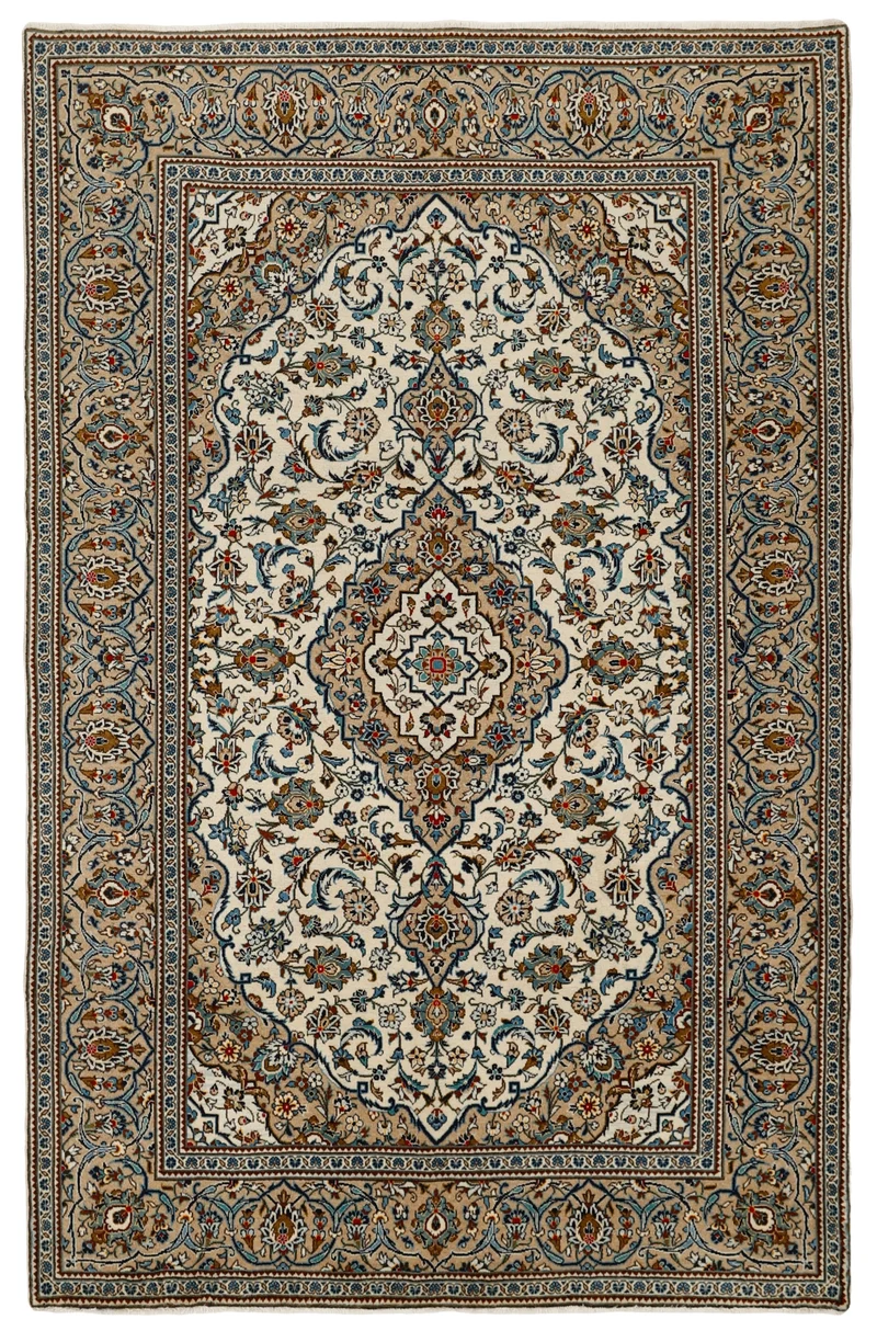 MY-RUG Teppich "Keshan Fine" Zentrales Medaillon auf hellem Hintergrund, Handgeknüpft