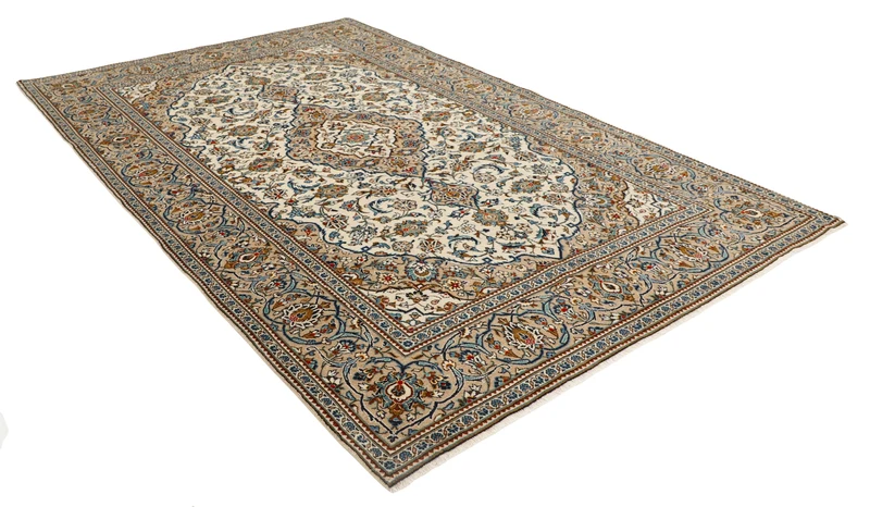 MY-RUG Teppich "Keshan Fine" Zentrales Medaillon auf hellem Hintergrund, Handgeknüpft