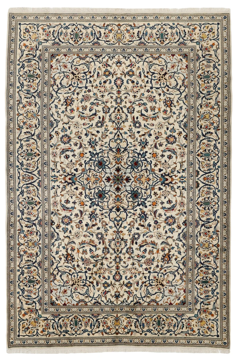 MY-RUG Teppich "Keshan Fine" Zentrales Medaillon auf hellem Hintergrund, Handgeknüpft