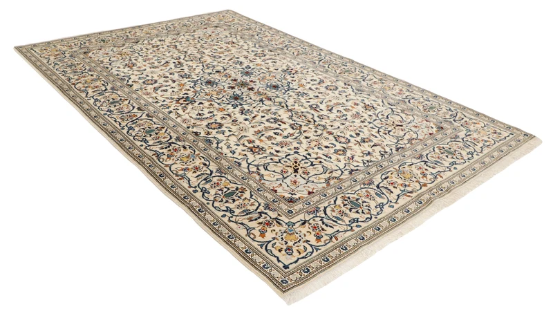 MY-RUG Teppich "Keshan Fine" Zentrales Medaillon auf hellem Hintergrund, Handgeknüpft