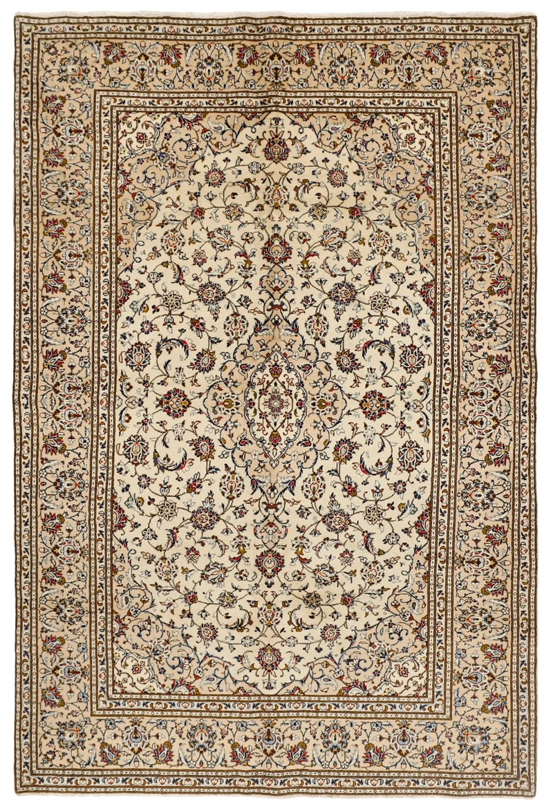 MY-RUG Teppich "Keshan Fine" Zentrales Medaillon auf hellem Hintergrund, Handgeknüpft