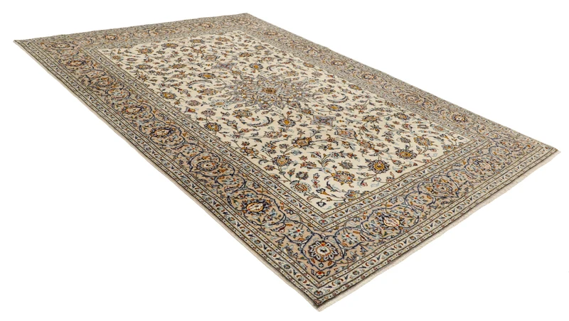 MY-RUG Teppich "Keshan Fine" Zentrales Medaillon auf hellem Hintergrund, Handgeknüpft