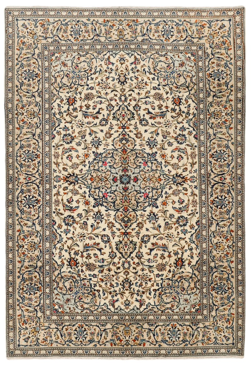 MY-RUG Teppich "Keshan Fine" Zentrales Medaillon auf hellem Hintergrund, Handgeknüpft