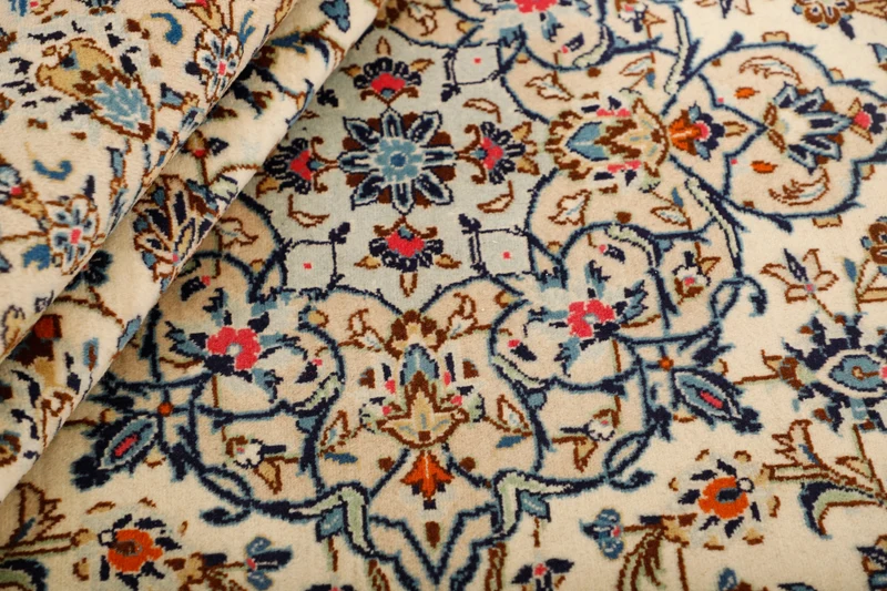MY-RUG Teppich "Keshan Fine" Zentrales Medaillon auf hellem Hintergrund, Handgeknüpft