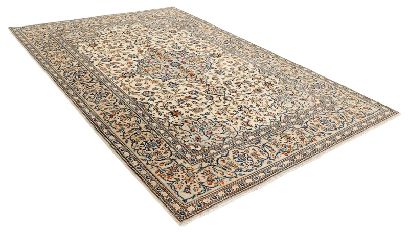 MY-RUG Teppich "Keshan Fine" Zentrales Medaillon auf hellem Hintergrund, Handgeknüpft