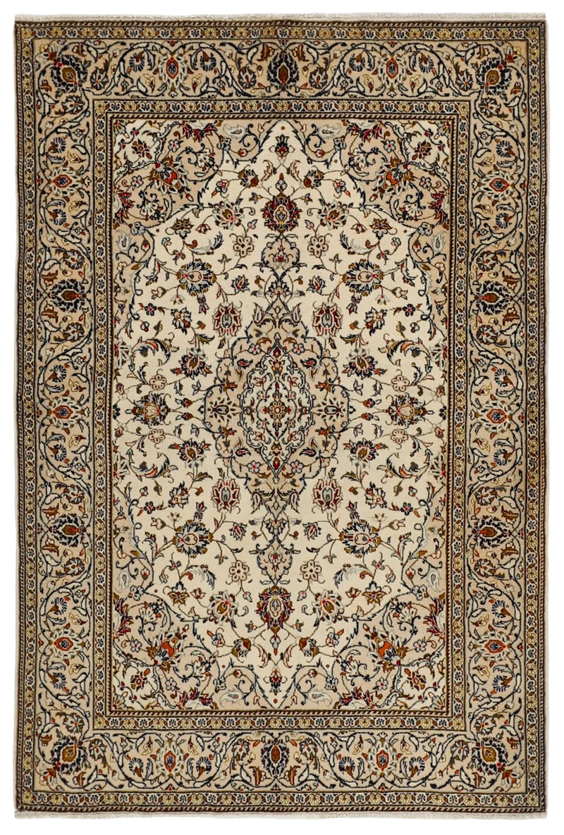 MY-RUG Teppich "Keshan Fine" Zentrales Medaillon auf hellem Hintergrund, Handgeknüpft