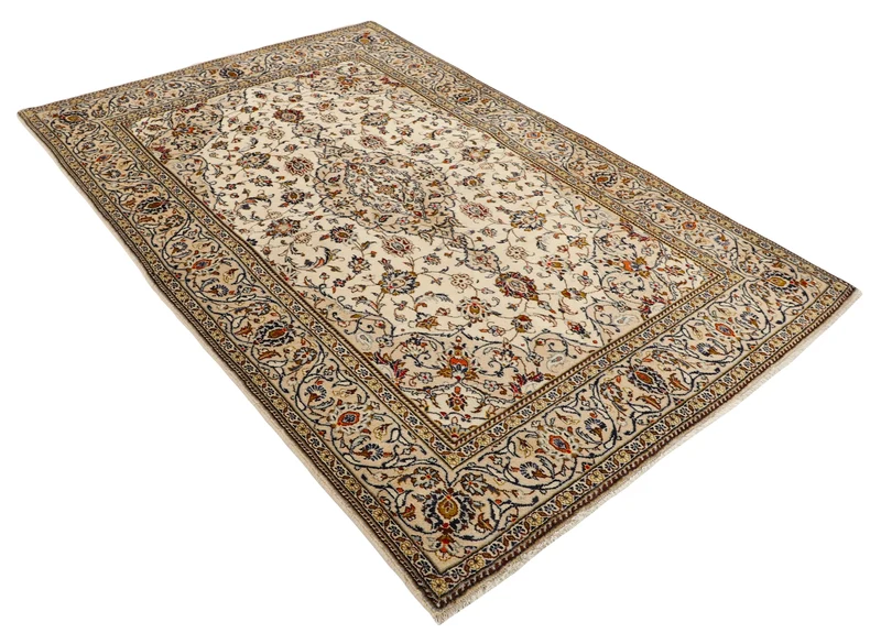 MY-RUG Teppich "Keshan Fine" Zentrales Medaillon auf hellem Hintergrund, Handgeknüpft