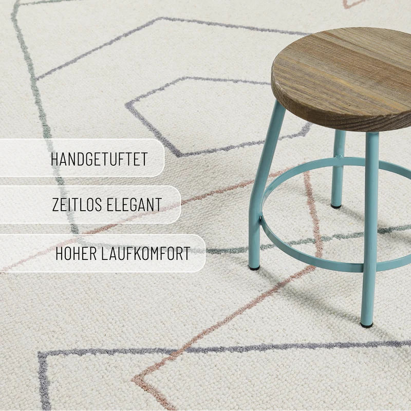 Kurzflorteppich Rund Creme Weiß aus Schurwolle "Nox" WECONhome