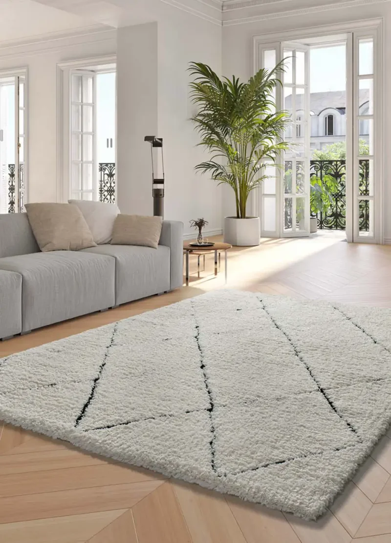 Alfombra shaggy estilo escandinavo Atesa 80260 Crema