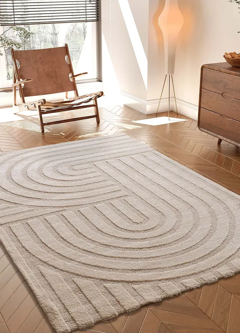 Alfombra geométrica con relieve Snowy 59773 Blanco