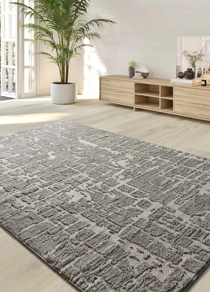 Alfombra estilo escandinavo, reciclada y con relieve Lima 3503 Plata