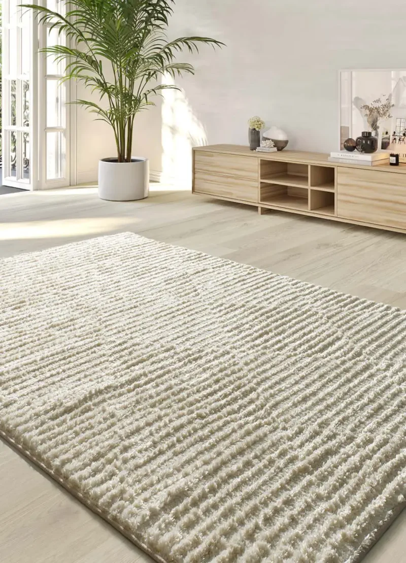 Alfombra estilo escandinavo, reciclada y con relieve Lima 3500 Crema