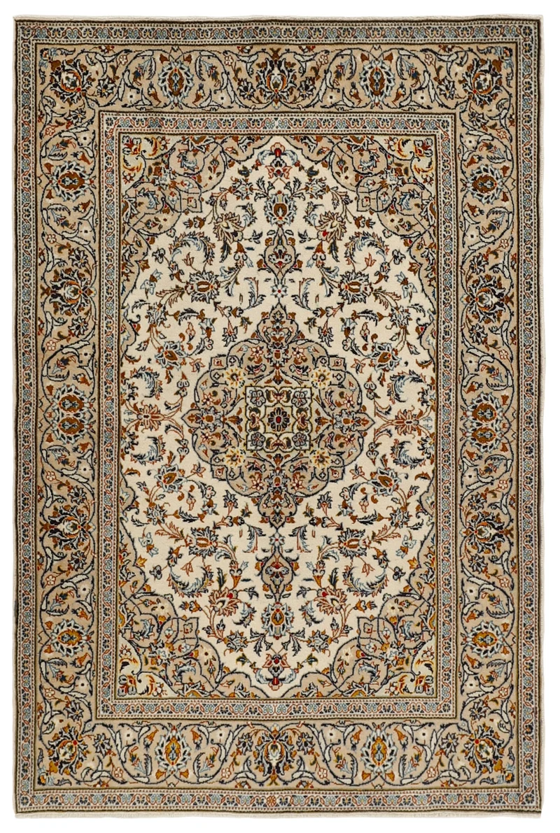 MY-RUG Teppich "Keshan Fine" Zentrales Medaillon auf hellem Hintergrund, Handgeknüpft