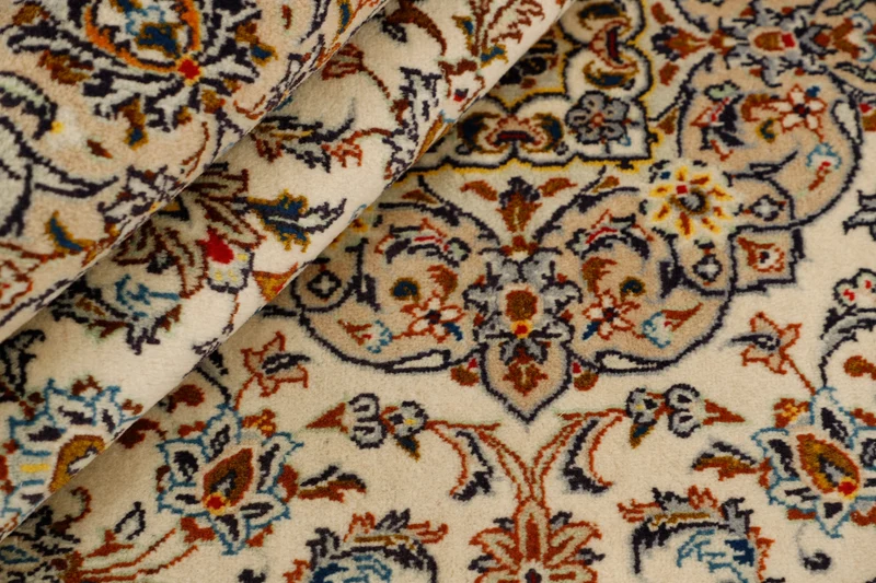 MY-RUG Teppich "Keshan Fine" Zentrales Medaillon auf hellem Hintergrund, Handgeknüpft