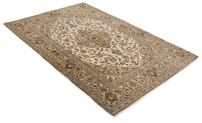 MY-RUG Teppich "Keshan Fine" Zentrales Medaillon auf hellem Hintergrund, Handgeknüpft