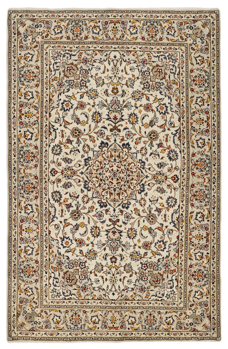 MY-RUG Teppich "Keshan Fine" Zentrales Medaillon auf hellem Hintergrund, Handgeknüpft