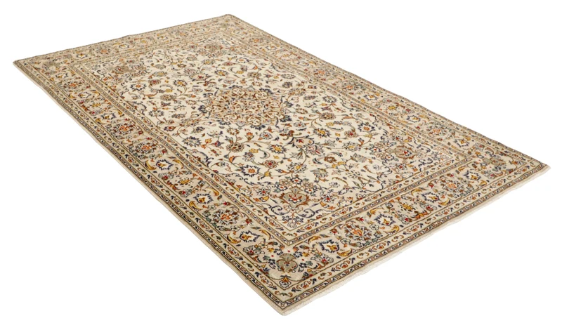 MY-RUG Teppich "Keshan Fine" Zentrales Medaillon auf hellem Hintergrund, Handgeknüpft
