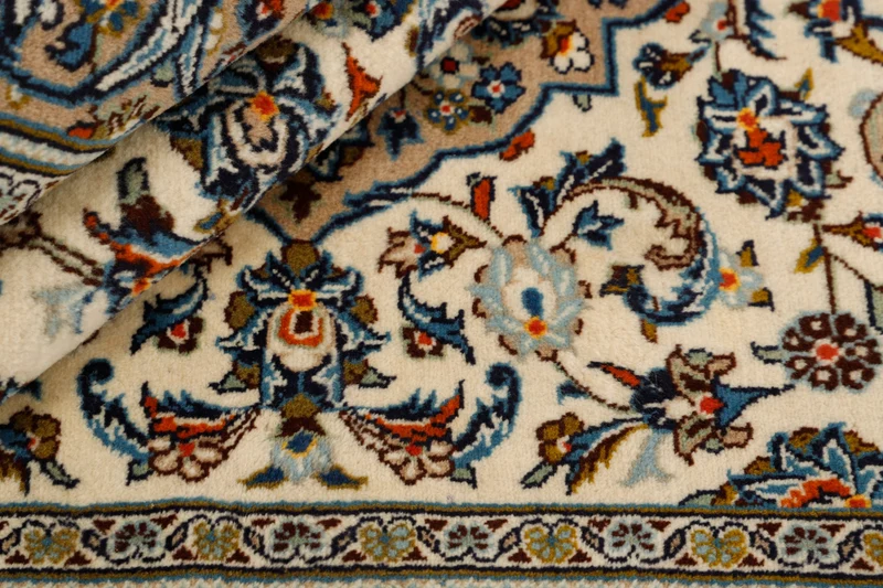MY-RUG Teppich "Keshan Fine" Zentrales Medaillon auf hellem Hintergrund, Handgeknüpft