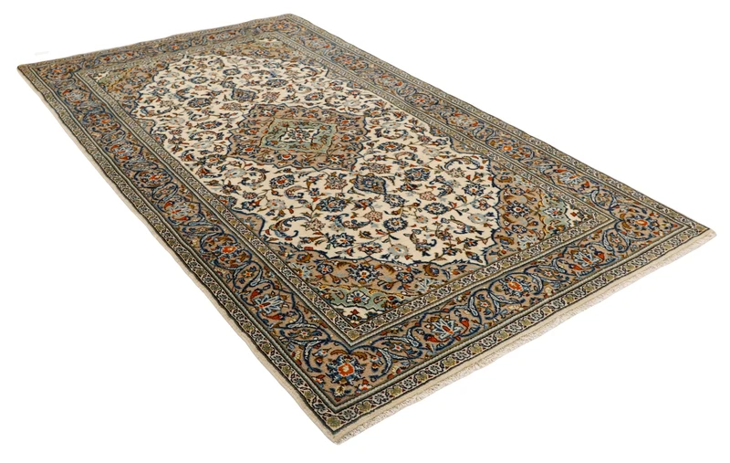 MY-RUG Teppich "Keshan Fine" Zentrales Medaillon auf hellem Hintergrund, Handgeknüpft