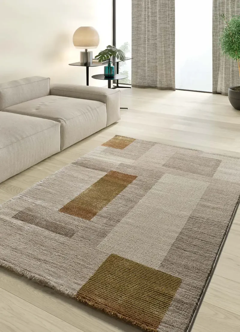 Alfombra geométrica con relieve en tonos tierra Melfi 4510