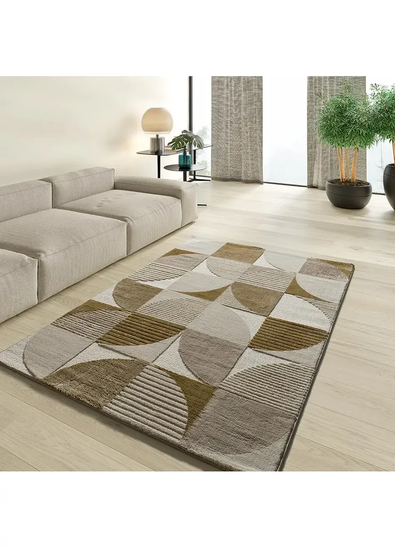 Alfombra geométrica con relieve en tonos tierra Melfi 4509