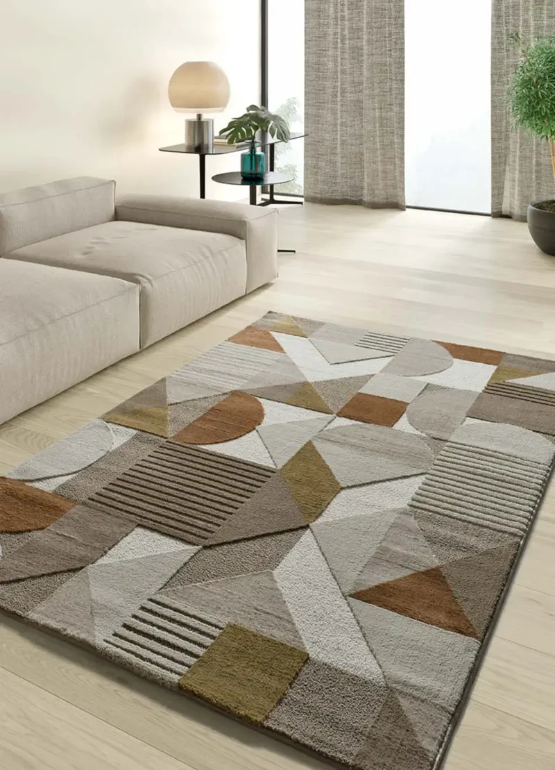 Alfombra geométrica con relieve en tonos tierra Melfi 4501