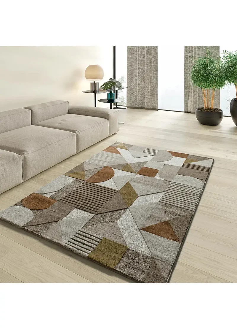 Alfombra geométrica con relieve en tonos tierra Melfi 4501