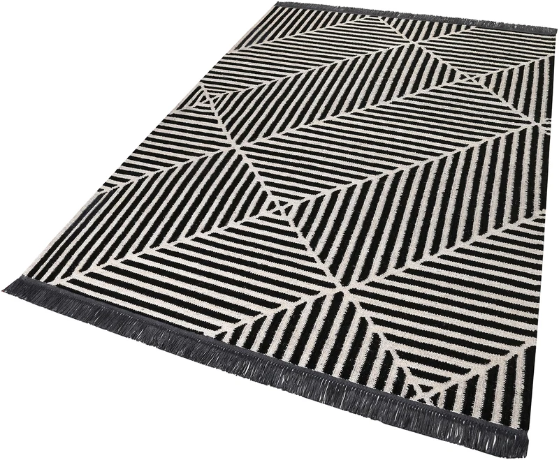 Carpets&Co. Teppich 80x150 cm Schwarz Weiß "Irregular Fields"