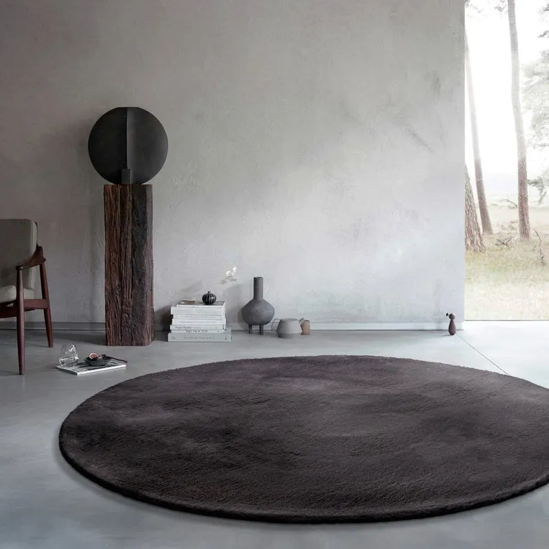 Kunstfell Teppich Rund Anthrazit flauschig und weich "Anna" WECONhome Basics