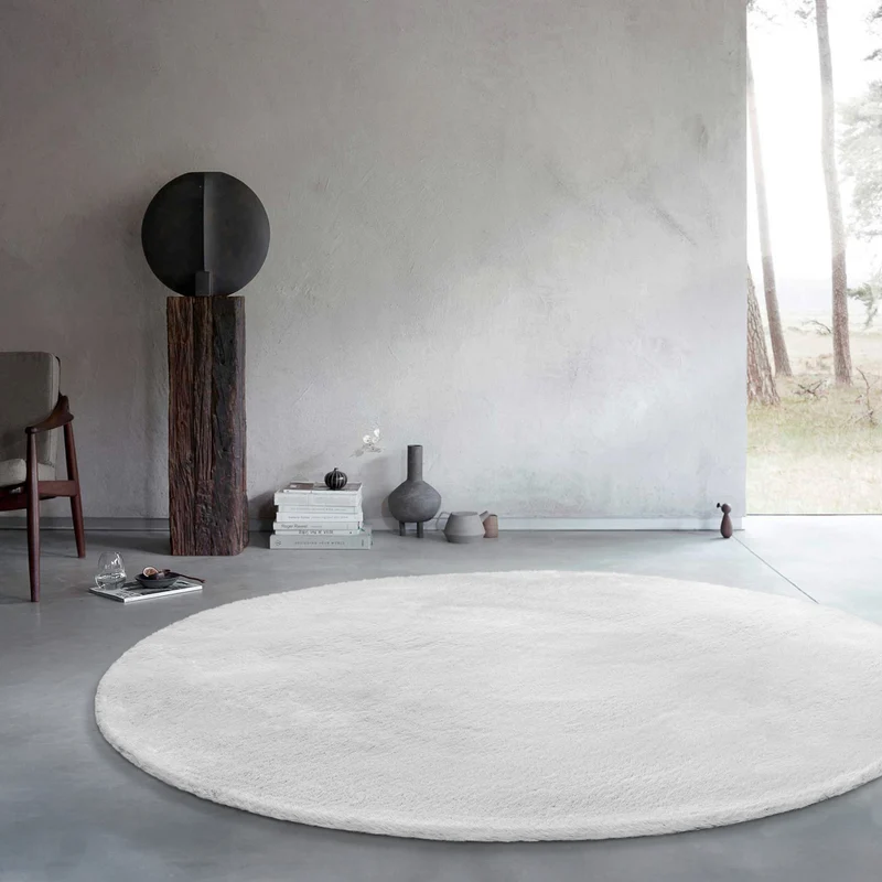 Kunstfell Teppich Rund Weiß flauschig und weich "Anna" WECONhome Basics