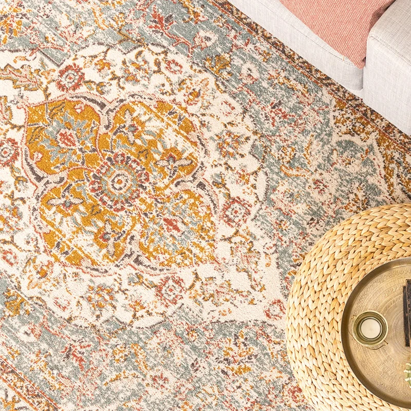 Vintage Teppich - Thirza Medaillon Hellblau Bunt