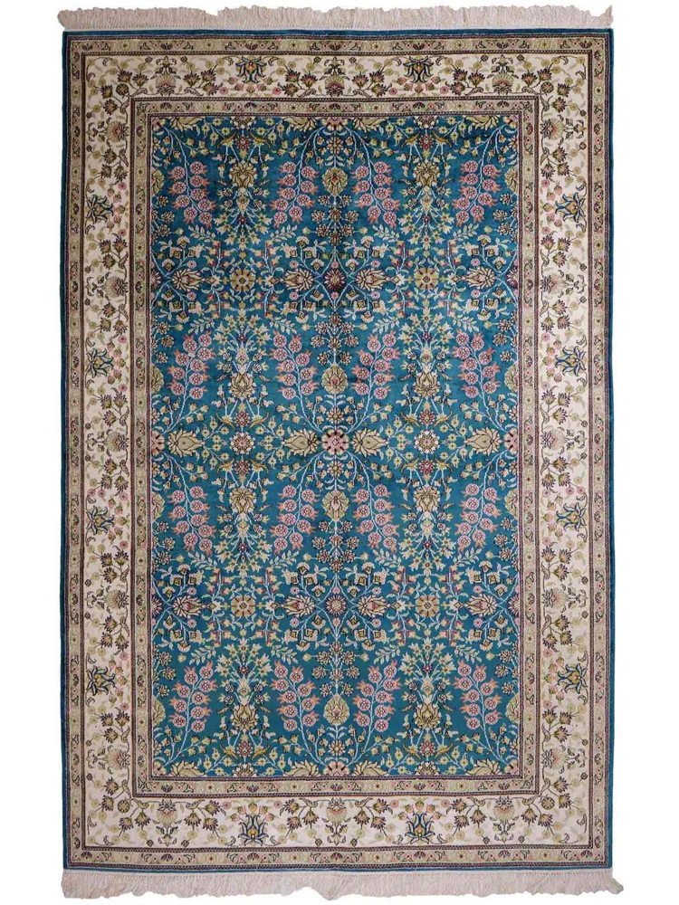 China Seide Teppich 155x242cm - Orientteppich - petrolblau