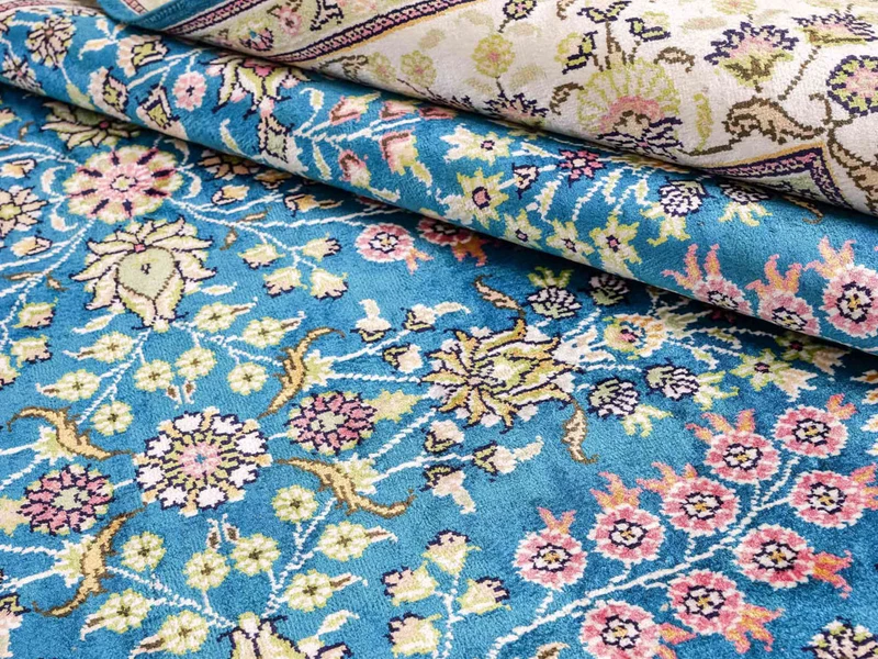 China Seide Teppich 155x242cm - Orientteppich - petrolblau