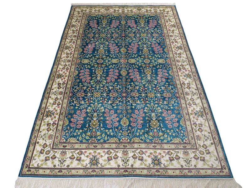 China Seide Teppich 155x242cm - Orientteppich - petrolblau