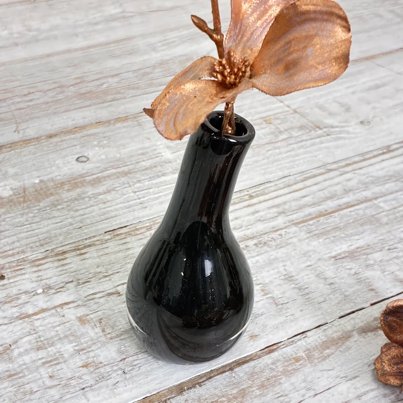 Kleine Glasvase Tropfenvase Flaschenform Rauchglas Schwarz Vase Gebraucht