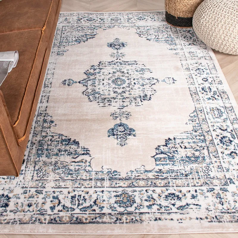 Teppich Vintage - Deep Medaillon Weiß Blau
