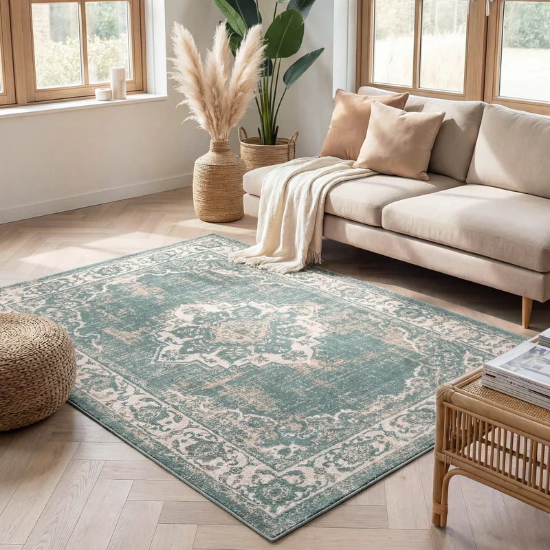 Teppich Vintage - Spring Medaillon Grün Creme