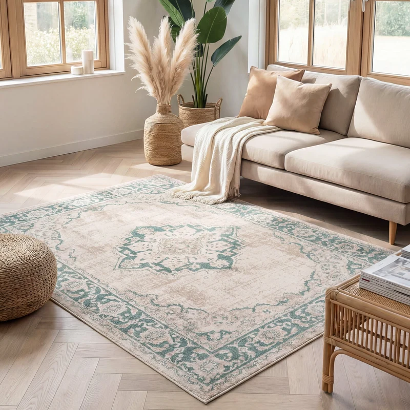 Teppich Vintage - Spring Medaillon Creme Grün