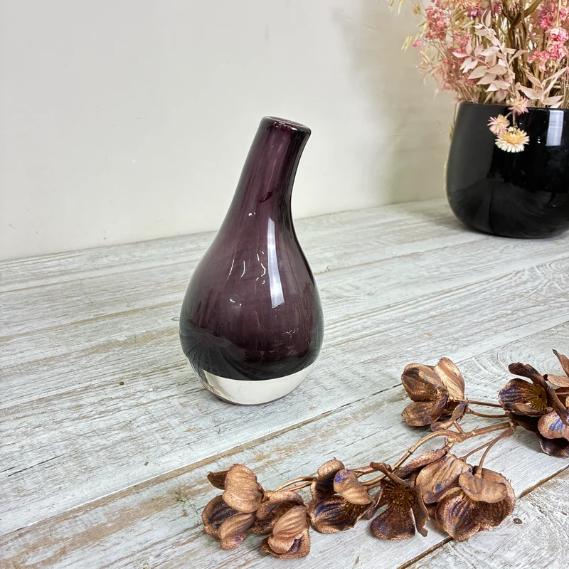 Glasvase Tropfenvase Flaschenform Rauchglas Violett Vase Gebraucht