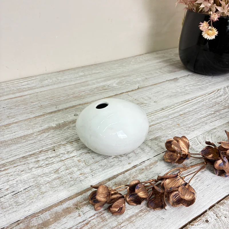 Kleine Keramikvase Mini Kugelvase Blumenvase Weiß Vase Gebraucht