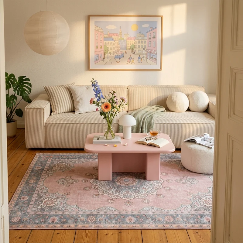 Teppich Vintage - Lily Medaillon Rosa