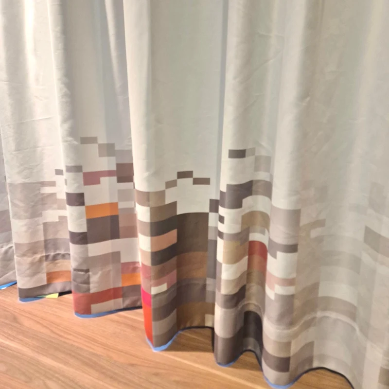 Gardine Grau 100x200 Kästenmuster Stoff Verdunkler Vorhang Gebraucht