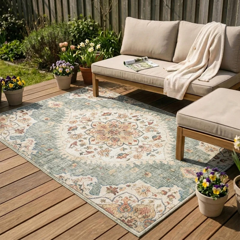 Vintage Gartenteppich - Santo Mandala Olivgrün