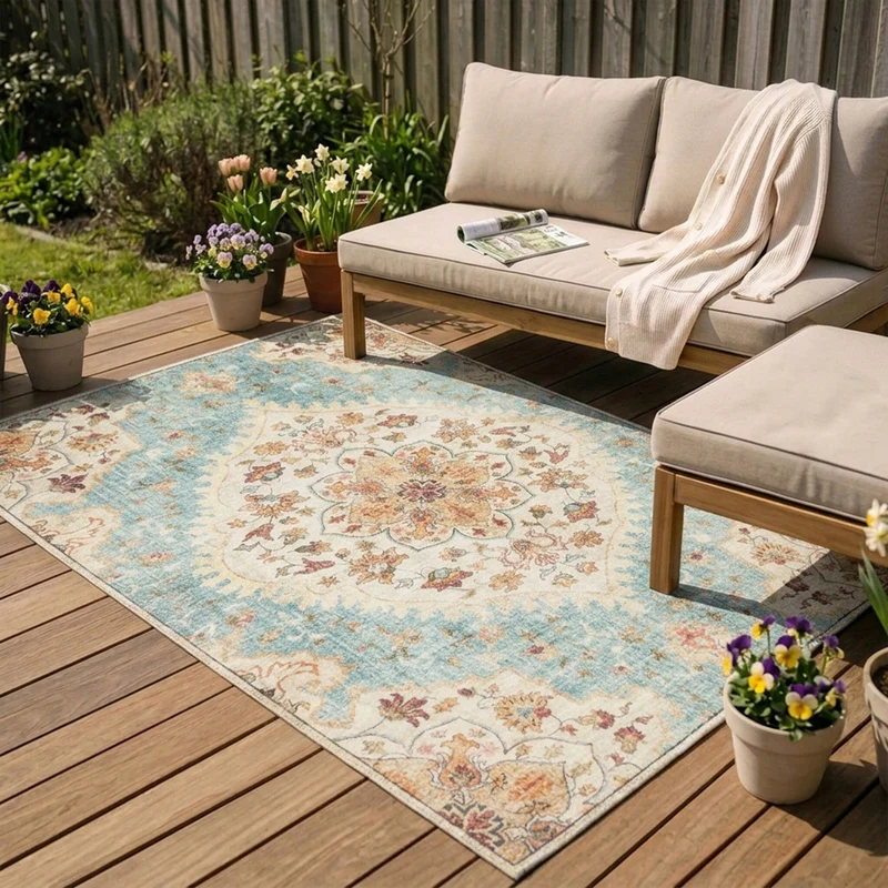 Vintage Gartenteppich - Santo Mandala Hellblau