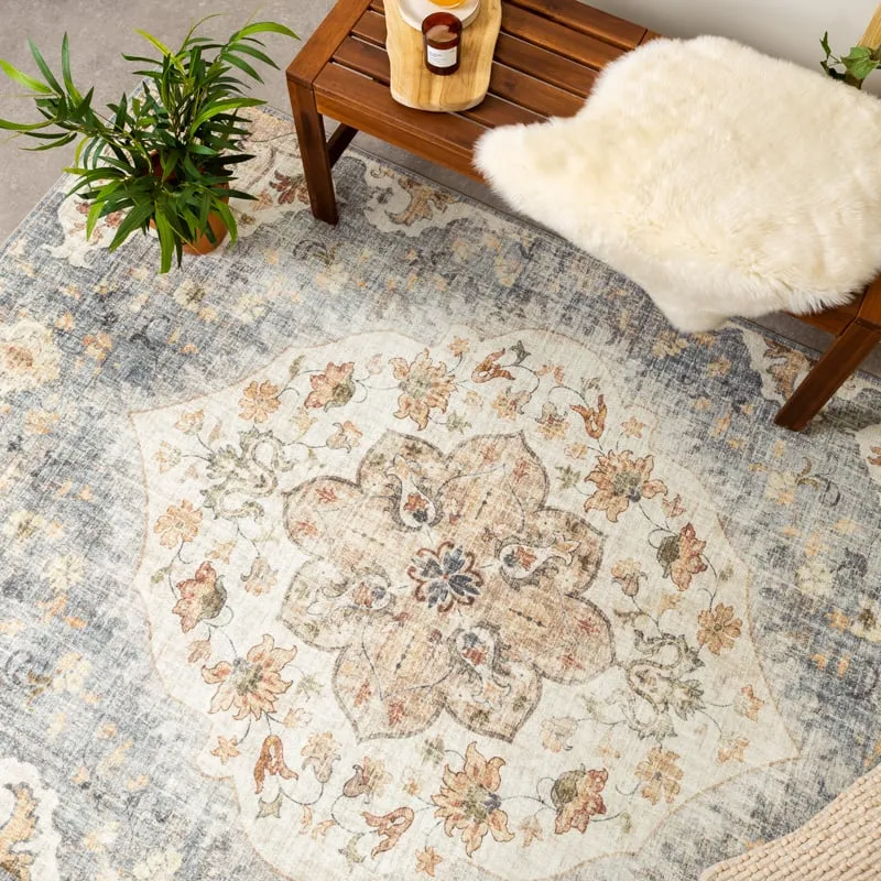 Vintage Gartenteppich - Santo Mandala Blau Grau